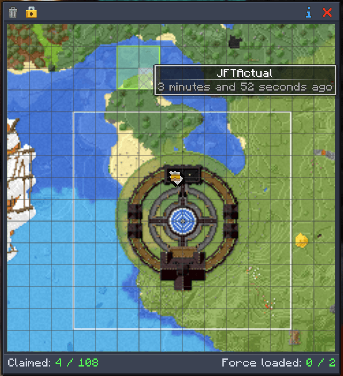 Screenshot showing the FTB Chunks interface open in-game